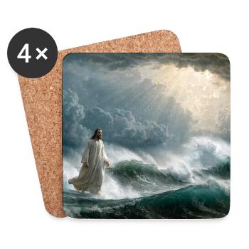 Jesus auf den Wellen - Untersetzer (4er-Set) - Weiß - Vorne