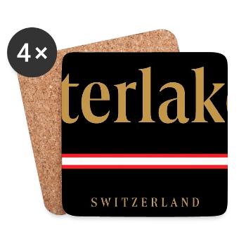 Interlaken Schweizer Goldschrift Design - Untersetzer (4er-Set) - Weiß - Vorne