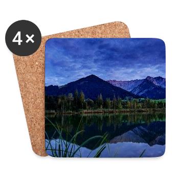Nachtblick am Bergsee Blau - Untersetzer (4er-Set) - Weiß - Vorne