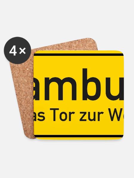 Hamburger Ortsschild Deutschland - Untersetzer (4er-Set) - Weiß