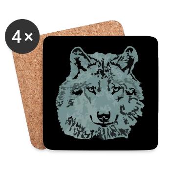 Wolf grau mit Hintergrund  - Untersetzer (4er-Set) - Weiß - Vorne