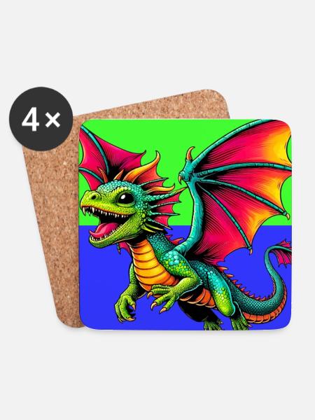 Drache - Untersetzer (4er-Set) - Weiß