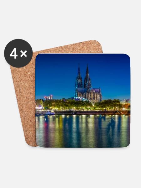 Nachtansicht Köln am Rhein - Untersetzer (4er-Set) - Weiß