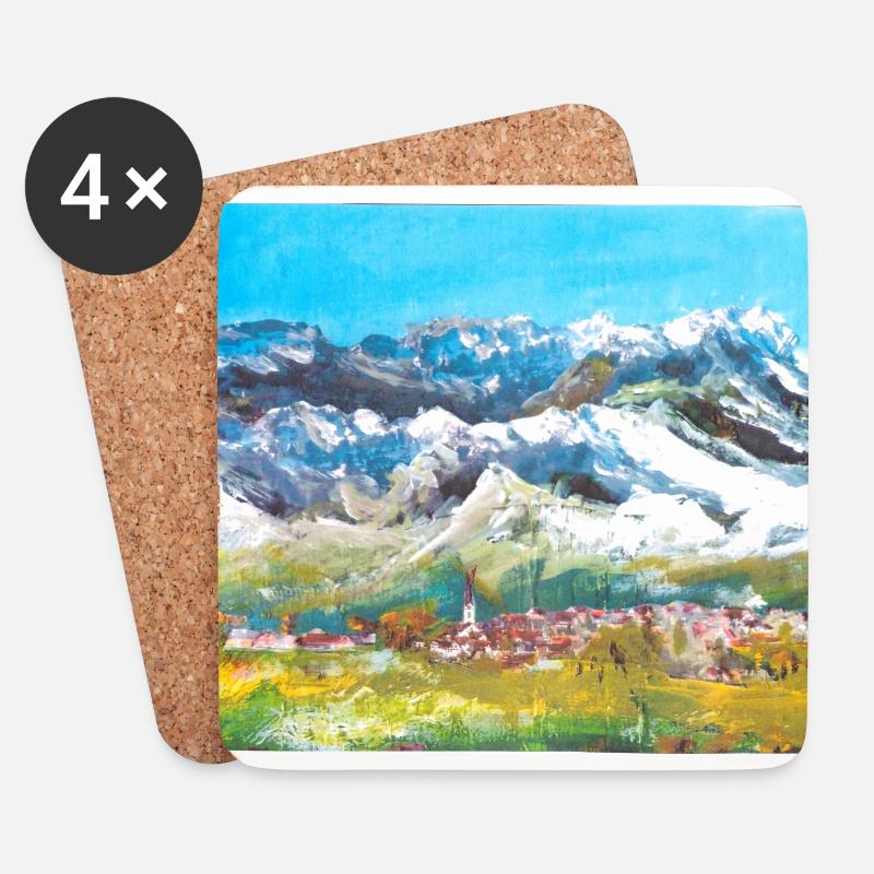 Berglandschaft mit Dorf - Untersetzer (4er-Set) - Weiß