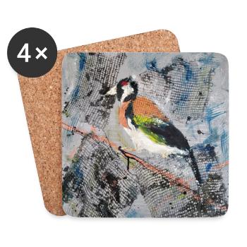 Peinture acrylique avec Stiglitz sur branche d’arbre - Dessous de verre (lot de 4) - blanc - Devant
