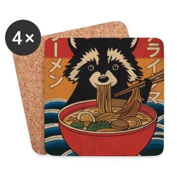 Kawaii Raton laveur Ramen Drôle Japonais Anime - Dessous de verre (lot de 4) - blanc - Devant