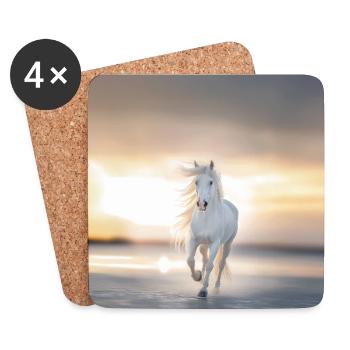 Plage de cheval Coucher de soleil - Dessous de verre (lot de 4) - blanc - Devant