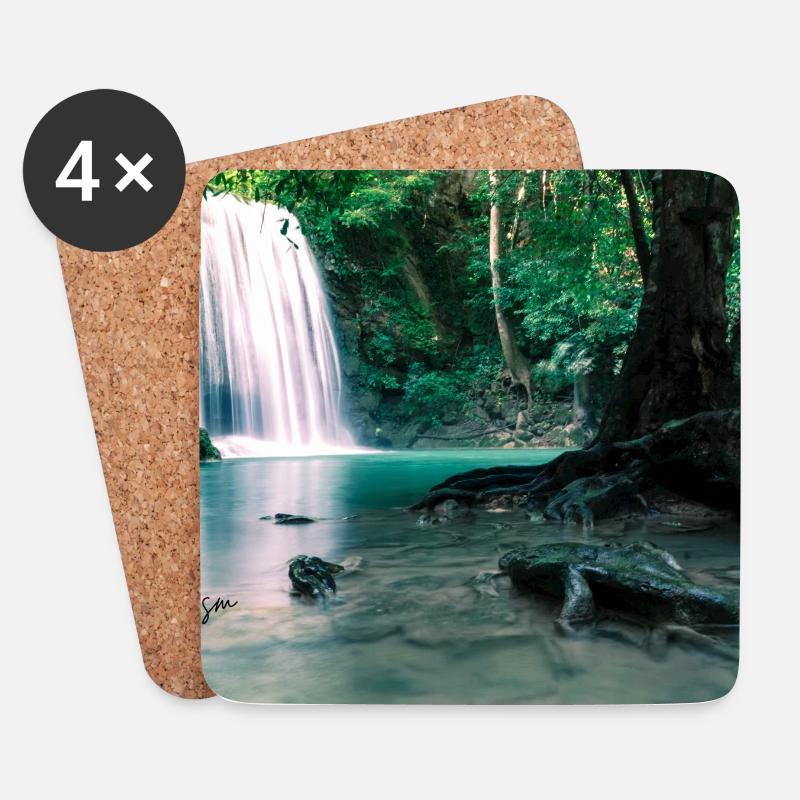 Grüner Wasserfall im Wald - Untersetzer (4er-Set) - Weiß