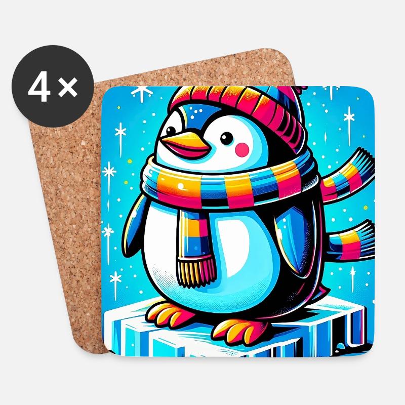 Pinguin - Untersetzer (4er-Set) - Weiß