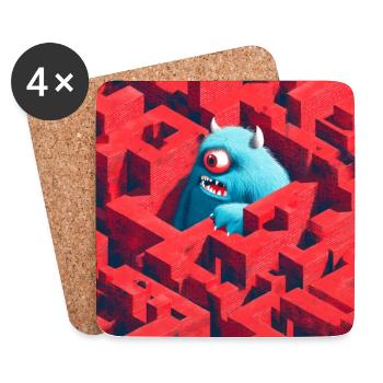 Monster Labyrinth - Untersetzer (4er-Set) - Weiß - Vorne