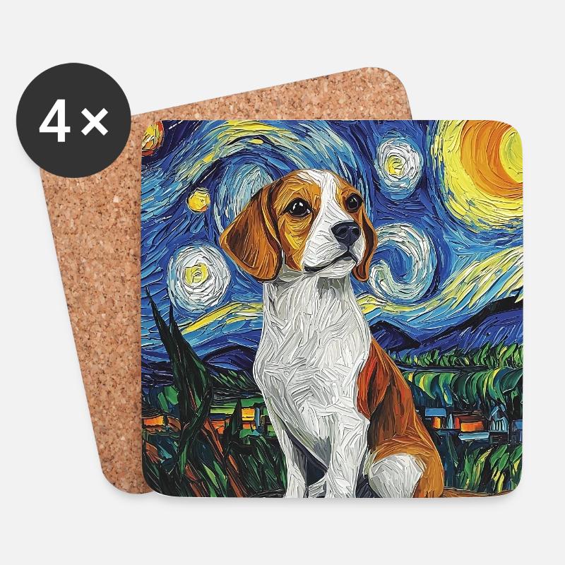 Beagle Hund Van Gogh Style Starry Night - Untersetzer (4er-Set) - Weiß