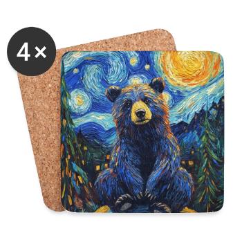 Bear Bears Van Gogh Style Starry Night - Coasters (set of 4) - white - Front