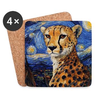Guépard Léopard Style Van Gogh Étoilé - Dessous de verre (lot de 4) - blanc - Devant