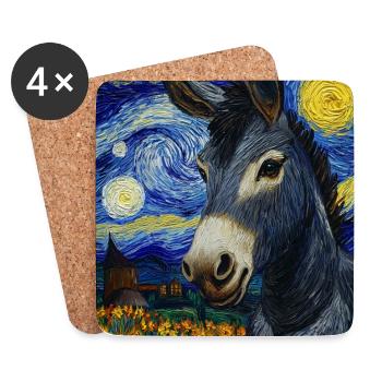 Esel Donkey Van Gogh Style Starry Night - Untersetzer (4er-Set) - Weiß - Vorne