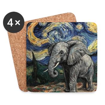 Éléphant Van Gogh Style Nuit étoilée - Dessous de verre (lot de 4) - blanc - Devant