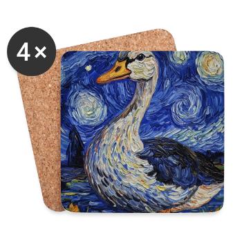 Oie canard oiseau style Van Gogh nuit étoilée - Dessous de verre (lot de 4) - blanc - Devant