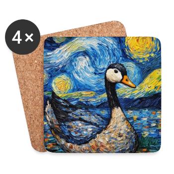 Oie canard oiseau style Van Gogh nuit étoilée - Dessous de verre (lot de 4) - blanc - Devant