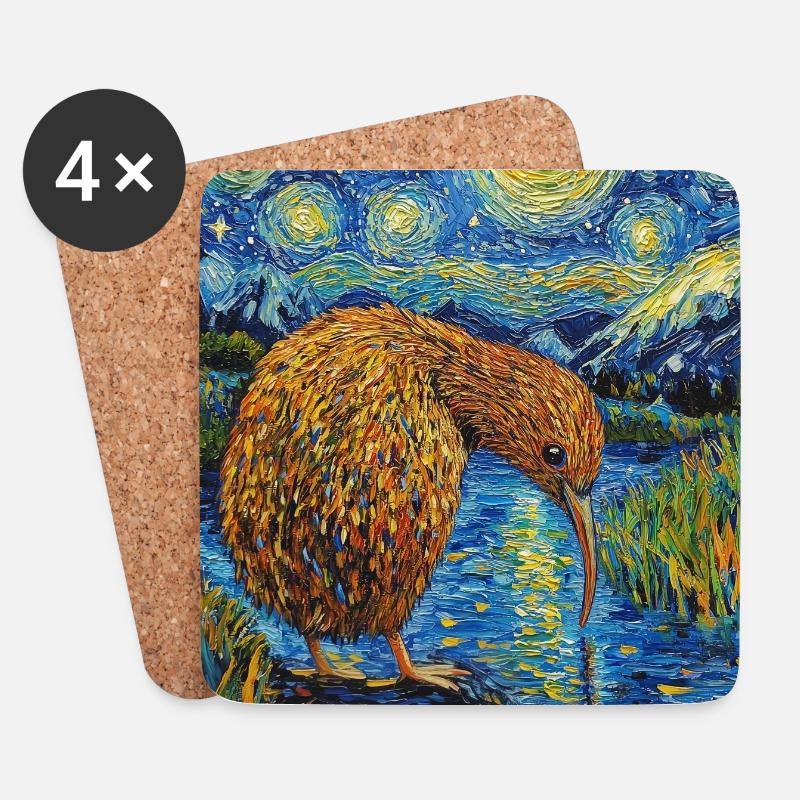 Kiwi Neuseeland Van Gogh Style Starry Night - Untersetzer (4er-Set) - Weiß