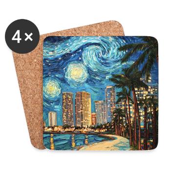 Miami Beach, Floride, Van Gogh, Nuit étoilée - Dessous de verre (lot de 4) - blanc - Devant