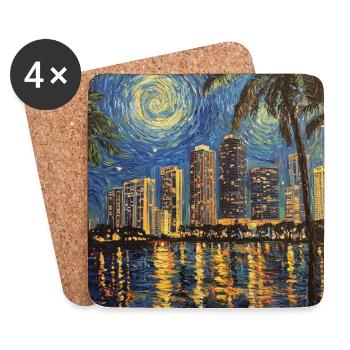Miami Beach, Floride, Van Gogh, Nuit étoilée - Dessous de verre (lot de 4) - blanc - Devant