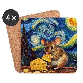 Souris mange du fromage Nuit étoilée à la Van Gogh - Dessous de verre (lot de 4) - blanc - Devant
