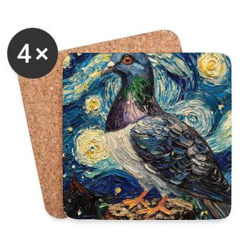 Colombe Oiseau Van Gogh Style Nuit étoilée - Dessous de verre (lot de 4) - blanc - Devant