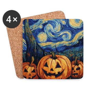 Kürbis Halloween Van Gogh Style Starry Night - Untersetzer (4er-Set) - Weiß - Vorne