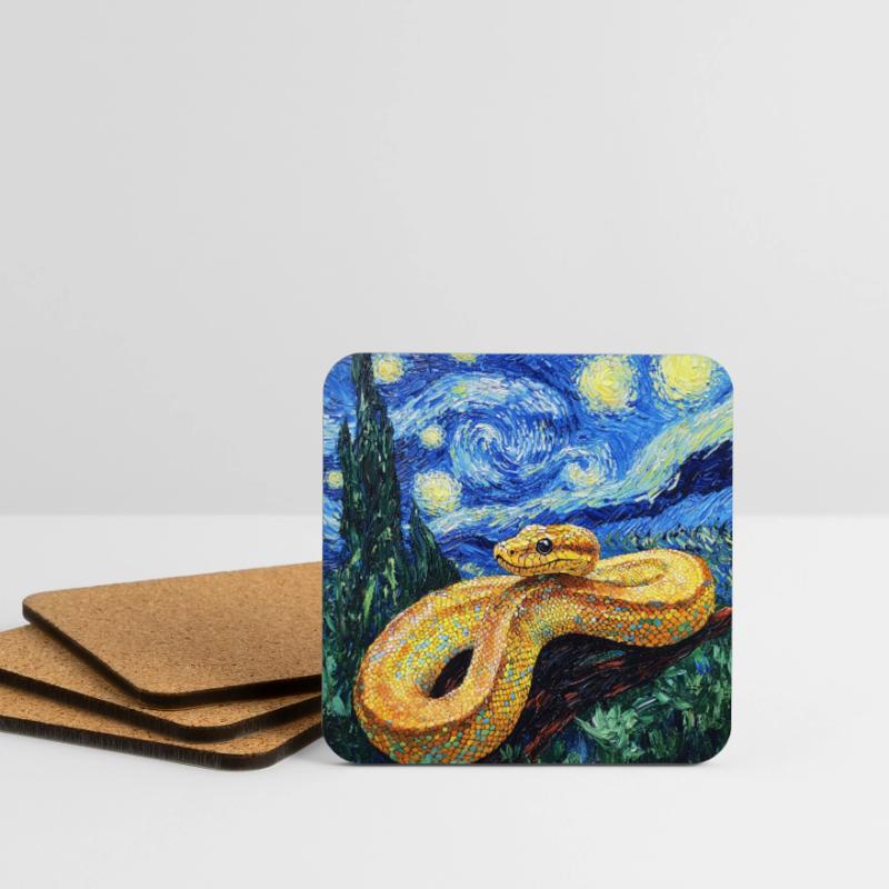 Snake Python Van Gogh Style Starry Night Coasters (set of 4)