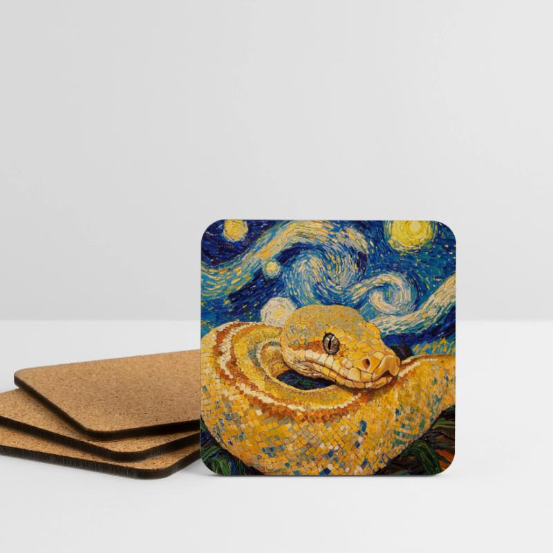 Serpent Python Style Van Gogh Nuit étoilée Dessous de verre (lot de 4)