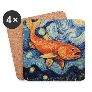 Poisson Koi Karfen Van Gogh Style Nuit étoilée - Dessous de verre (lot de 4) - blanc - Devant