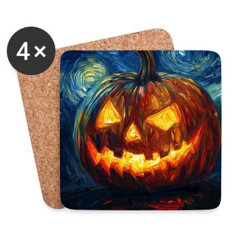 Kürbis Halloween Van Gogh Style Starry Night - Untersetzer (4er-Set) - Weiß - Vorne