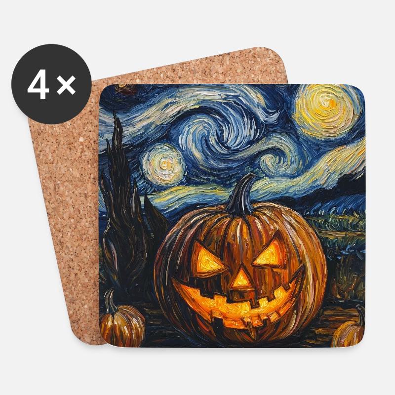 Kürbis Halloween Van Gogh Style Starry Night - Untersetzer (4er-Set) - Weiß