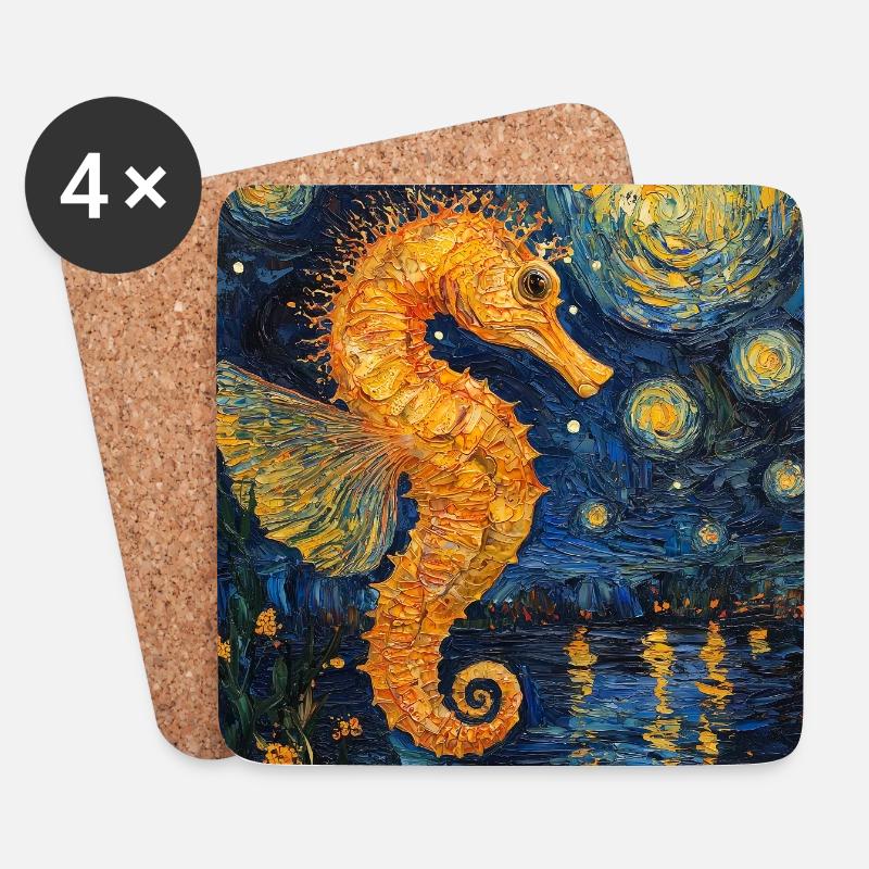Seepferd Van Gogh Style Starry Night - Untersetzer (4er-Set) - Weiß