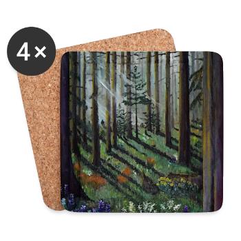 Verzauberter Wald Sonnenstrahlen Illustration - Untersetzer (4er-Set) - Weiß - Vorne