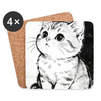 Croquis de chat noir et blanc - Dessous de verre (lot de 4) - blanc - Devant