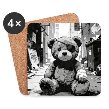 Teddy bear with eye patch near road - Coasters (set of 4) - white - Front