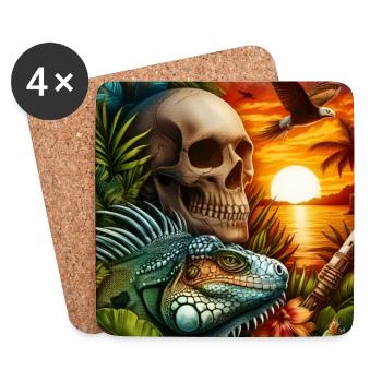 Iguane au coucher du soleil - Dessous de verre (lot de 4) - blanc - Devant