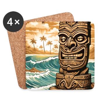 Statue Tiki sur la plage - Dessous de verre (lot de 4) - blanc - Devant