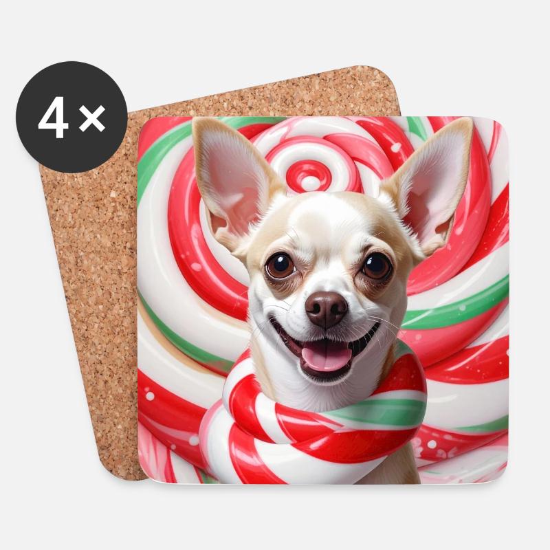 Candy Dog im Peppermix-Hintergrund - Untersetzer (4er-Set) - Weiß