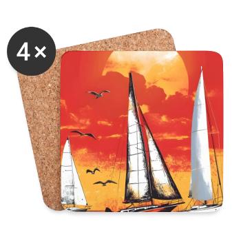 Coucher de soleil avec voilier - Dessous de verre (lot de 4) - blanc - Devant