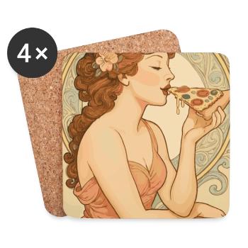 Art Nouveau Pizza Pin-Up - Vintage Kunst - Dessous de verre (lot de 4) - blanc - Devant