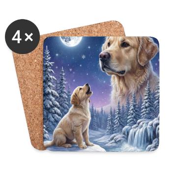 Hurler au mème de la lune Chien Golden Retriever - Dessous de verre (lot de 4) - blanc - Devant