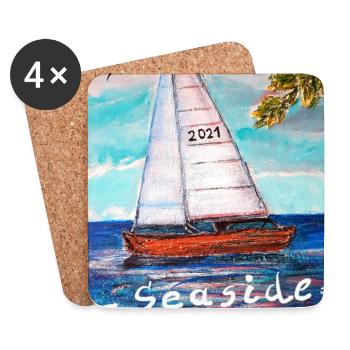 EG Urlaub I Boot I Meer I Seaside I Segelsport I - Untersetzer (4er-Set) - Weiß - Vorne