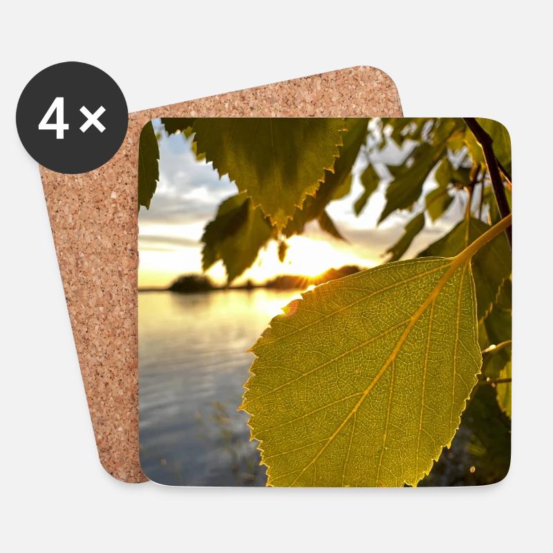 Goldene Blätter in der Seelandschaft - Untersetzer (4er-Set) - Weiß