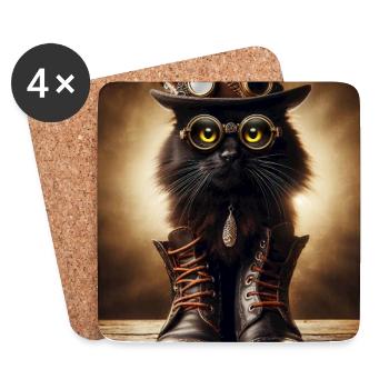 Steampunk Black Cat mit stylischen Accessoires - Untersetzer (4er-Set) - Weiß - Vorne