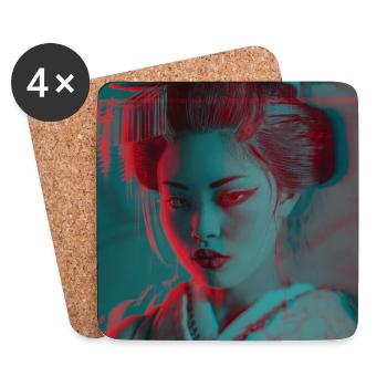 Glitch Geisha Neon Portrait - Coasters (set of 4) - white - Front