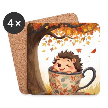 EG Igel in Tasse I Herbst I Urlaub I Geschenkidee - Untersetzer (4er-Set) - Weiß - Vorne