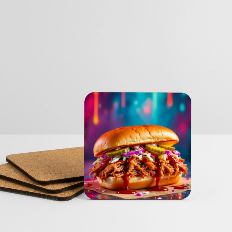 Juicy pulled pork burger surrounded by explosive Coasters (set of 4)