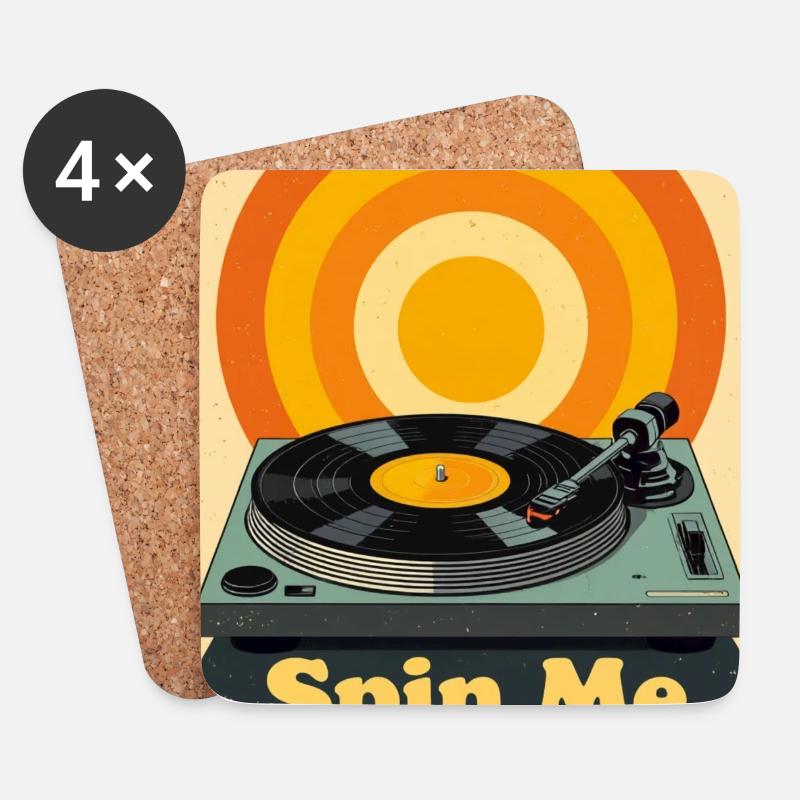 Retro-Vinylplatte mit warmem, lebendigem Ton - Untersetzer (4er-Set) - Weiß