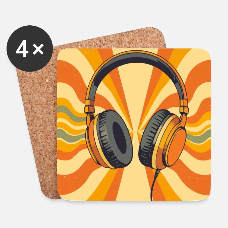 Warme Retro-Kopfhörer mit groovy Circular Vibrati - Untersetzer (4er-Set) - Weiß